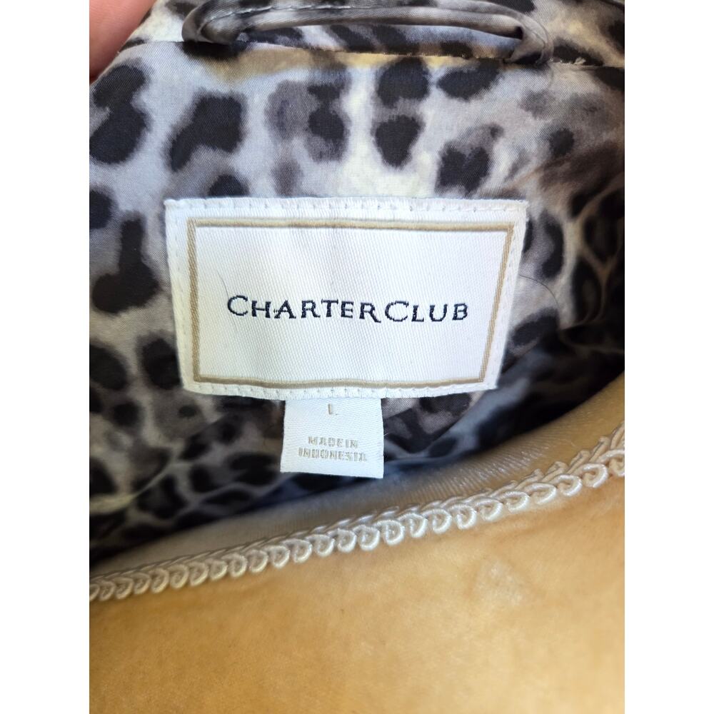Charter Club Gray Black Leopard Print Quilted Vest Mock Neck Full Zip Size L - Picture 7 of 9